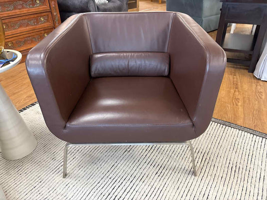 Ligne Roset Chocolate Leather Barrel Chair