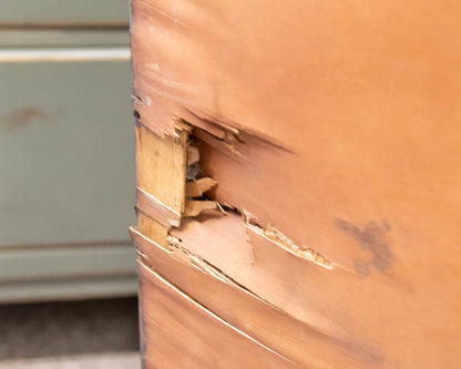 Distressed Sage Green Dresser with Natural Wood Finish Pulls