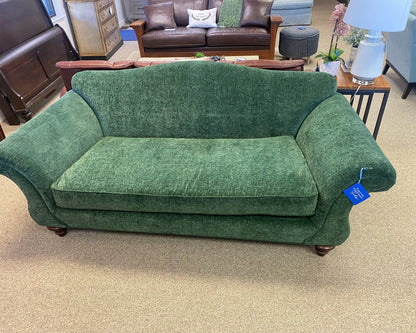 Camel Back Emerald Green Upholstered Sofa