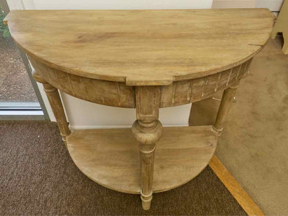 Driftwood Fonish Turned Legs Lower Shelf Demi Lune Accent  Hallway Table