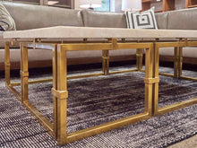 Aerin White Stone Cocktail Table with Brass Base