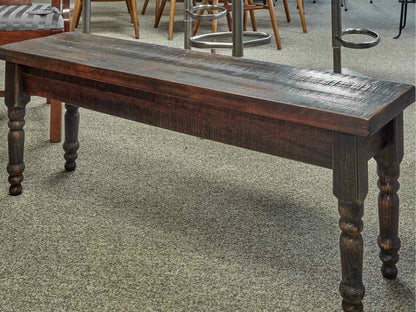 Rustic Barnboard Dining Table, Bench & Pair of Chairs in Dark Rub-Thru Finish