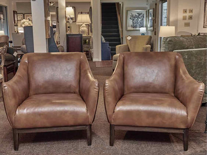 Pair Of 'Caramel' Bonded Leather Chairs With Espresso Finish Legs