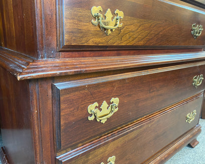 Cherry 7 Drawer Dresser with Gold Hardware