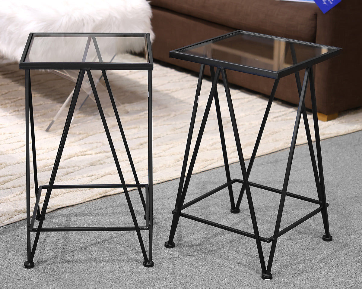 Pair of Wrought Iron Glass Top Accent Tables