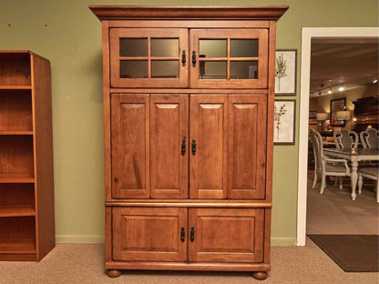 Mission Style Stained Oak 2 Glass Door 4 Panel Door Media Furniture