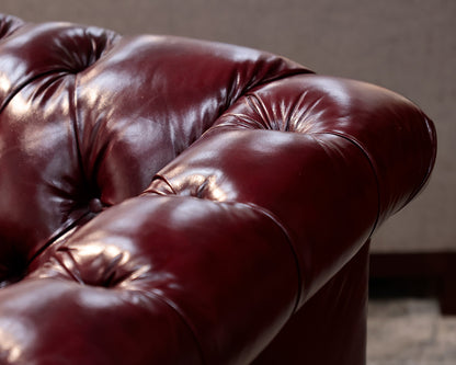 Burgundy Leather Tufted Chesterfield Sofa