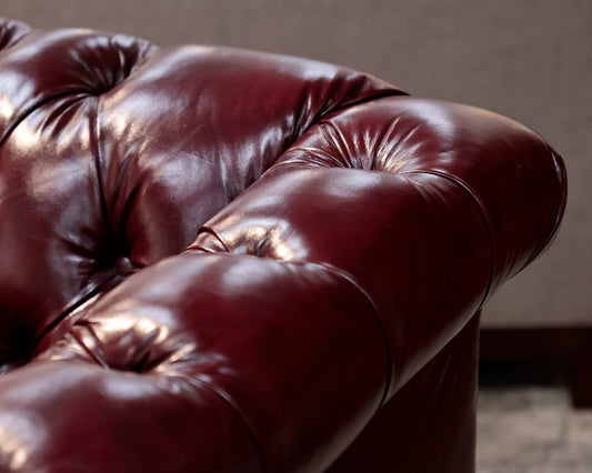 Burgundy Leather Tufted Chesterfield Sofa