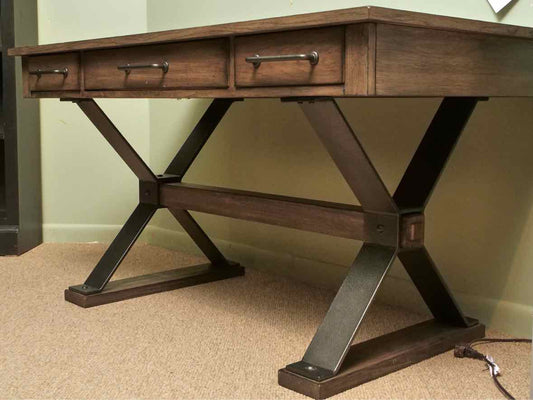 Liberty Furniture 3 Drawer Desk in Driftwood Grey  Finish & Trestle Base