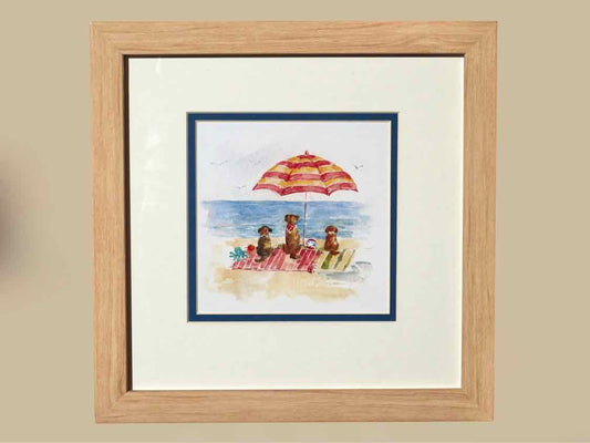 'Dog Days Of Summer II" Watercolor Print Double Matted Natural Wood Frame