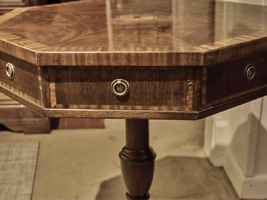 Ethan Allen Flamed Mahogany Inlay Wood Accents  2 Drawer  Accent Table