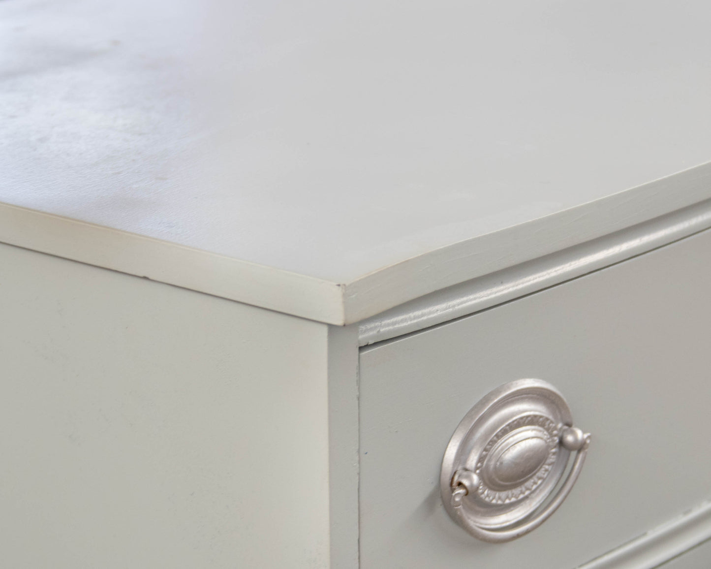 Bow Front Iced Blue/Grey 6 Drawer Chest On Chest  W/ Silver Hepple Pulls