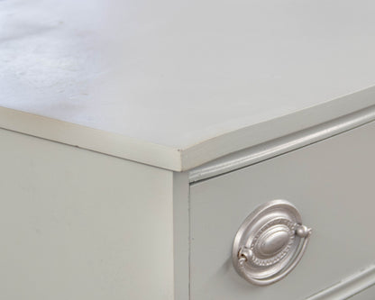 Bow Front Iced Blue/Grey 6 Drawer Chest On Chest  W/ Silver Hepple Pulls