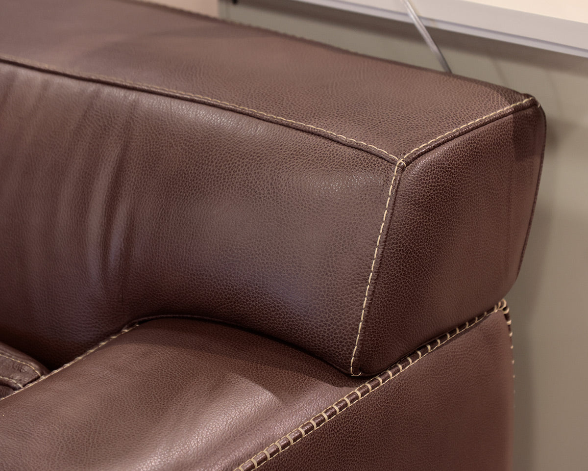 Roche Bobois Two Cushion Chocolate Brown Leather Sofa