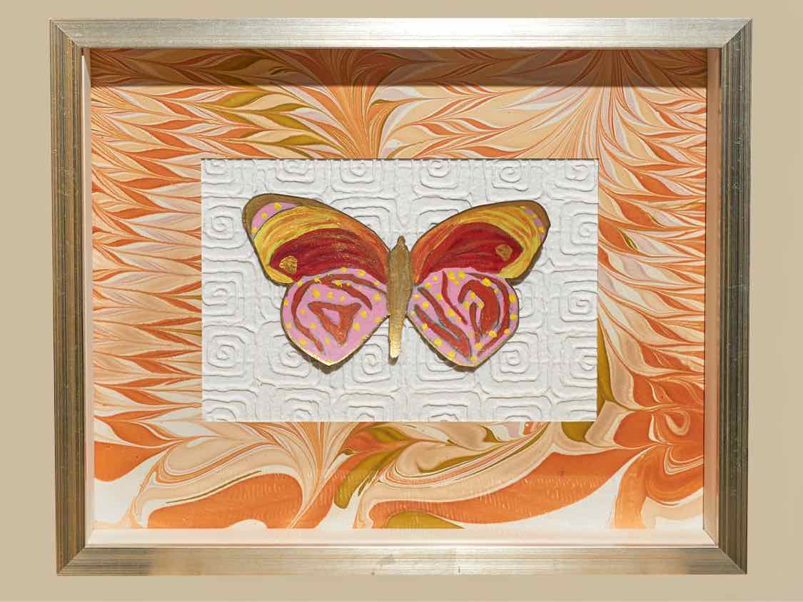"Flight Pattern II" Handpainted Butterfly in Silver Shaddowbox Frame