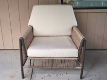 Pair of Tan Weave Arm Chairs & Matching Round Side Table