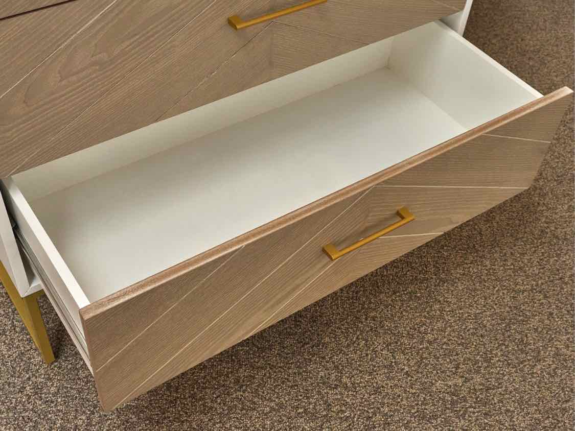 White 3-Drawer Chest on Gold Frame with Driftwood Drawerfronts