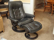Ekornes Stressless Black Leather Swivel  Recliner & Ottoman