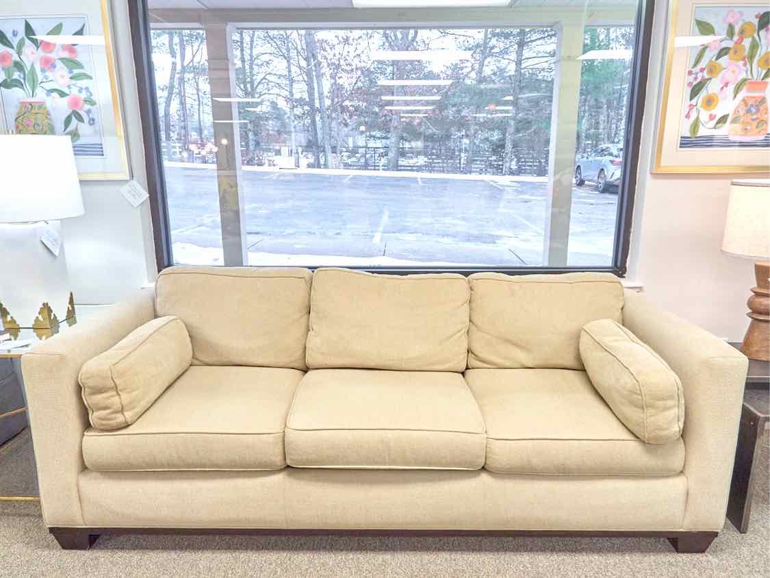 Crate & Barrel 87" Track Arm 3-Cushion Sofa in Wheat Chenille