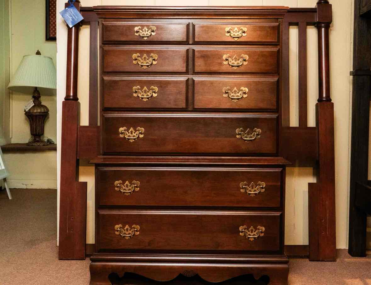 Cherry 3 Over 2 Drawer Chest 0n Chest with Brass Chippendale Pulls