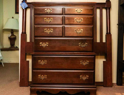 Cherry 3 Over 2 Drawer Chest 0n Chest with Brass Chippendale Pulls