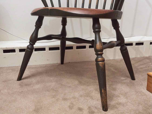 J Brown Lincolnville, Maine  Black Rub Finish Windsor Dining Chair