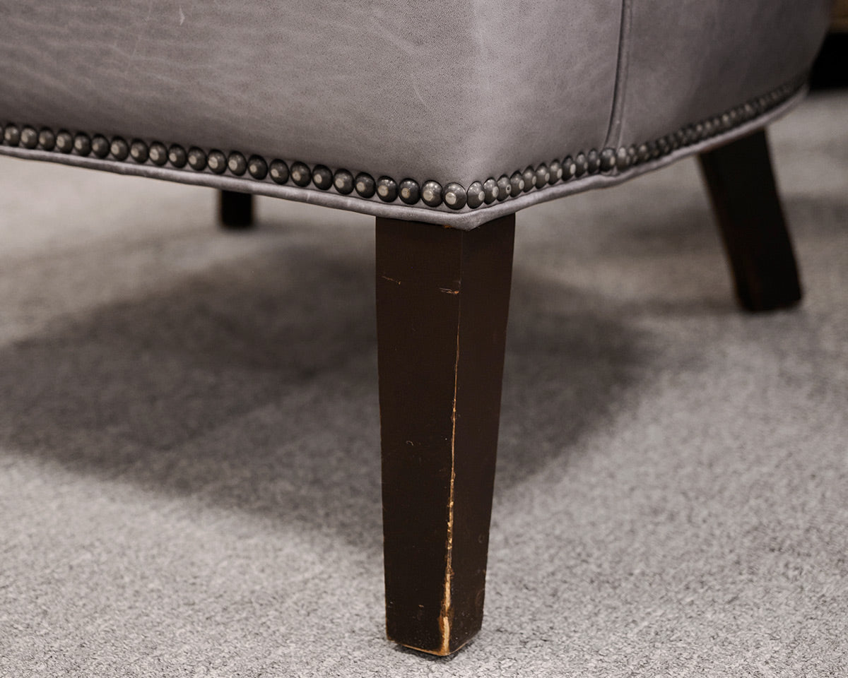 Crate & Barrel Gray Leather Wing Chair