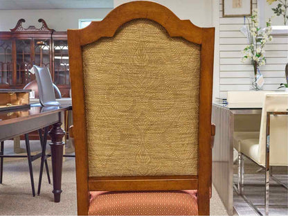 Wood Paneled Dining Table & 8 Fabric Dining Chairs w/ Nail Head Trim