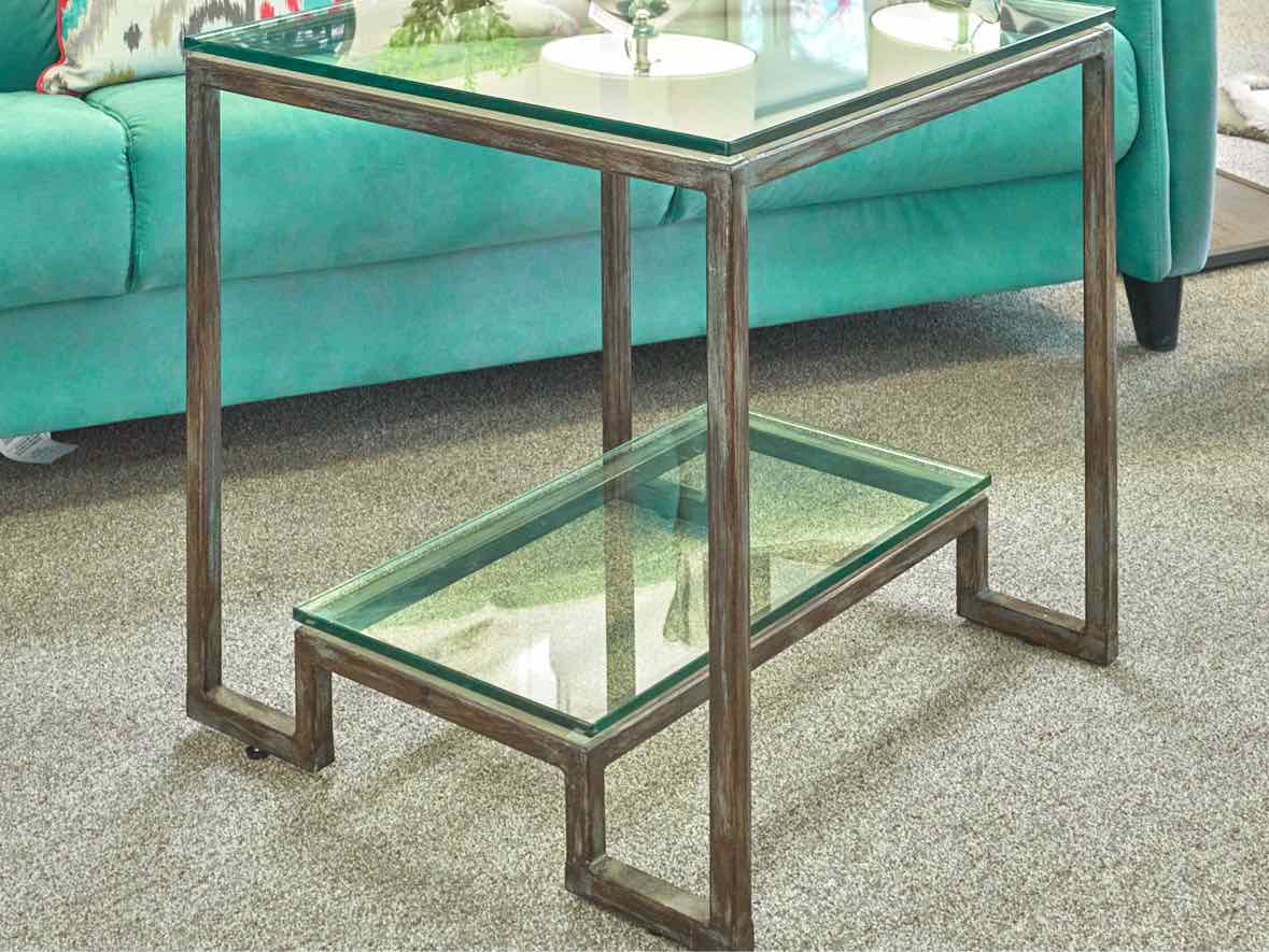 Square Glass Top Side Table with Rustic Pewter Metal Base