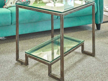 Square Glass Top Side Table with Rustic Pewter Metal Base