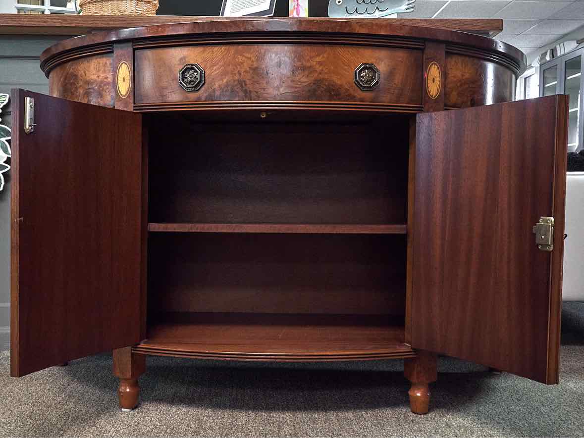 Southampton Banded Mahogany Demilune Accent Chest with Burlwood Inlay