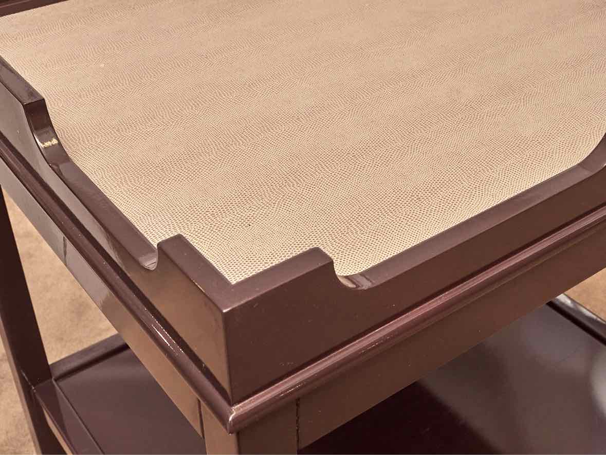 Deep Plum / Expresso Lacquer Side Table with Embossed Beige Leather Top