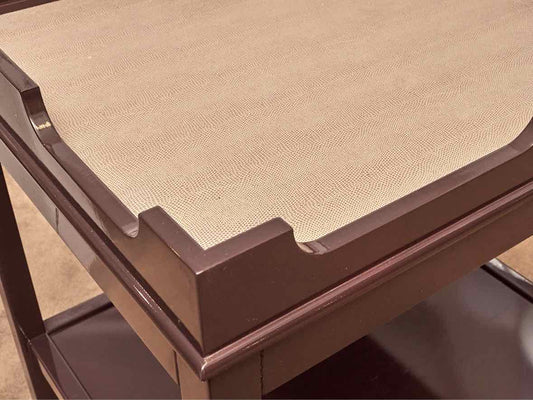 Deep Plum / Expresso Lacquer Side Table with Embossed Beige Leather Top