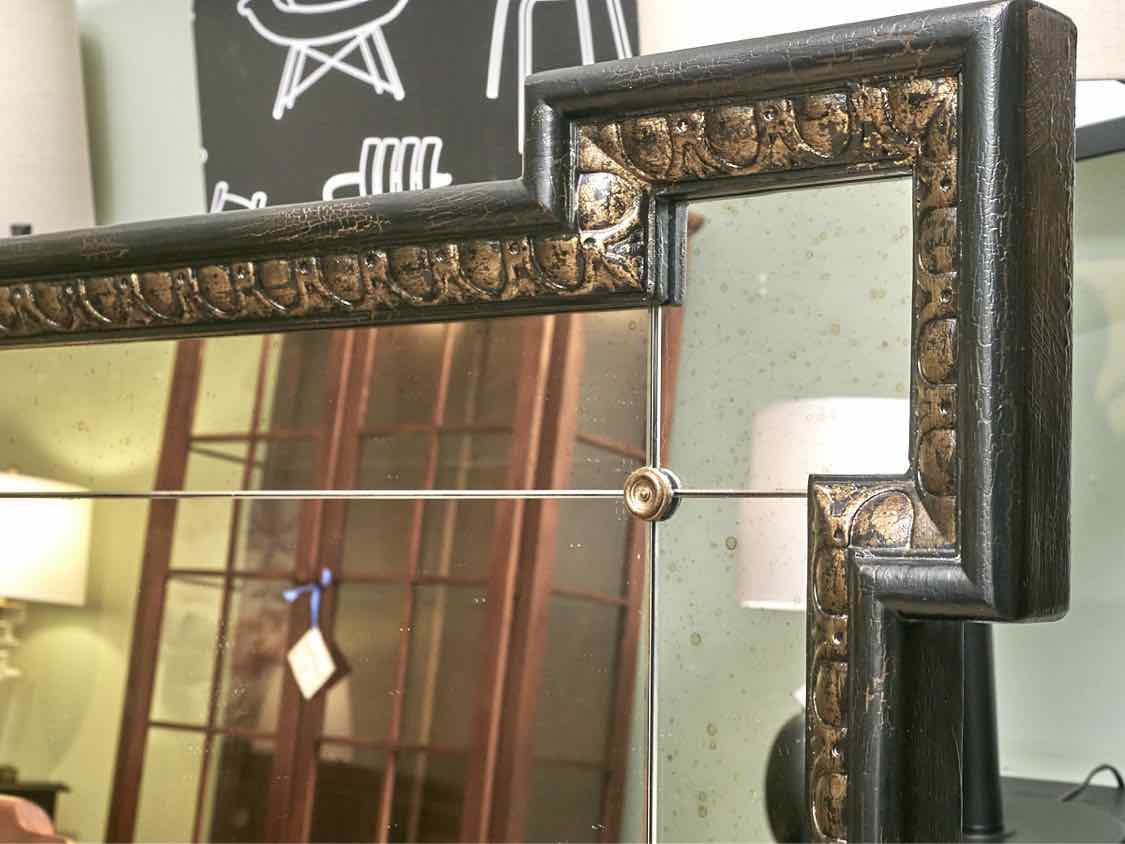 Ethan Allen  Wooden Black With Rubbed Gold Finish Mirror