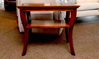 Dark Stained Walnut Side Table With Lower Shelf