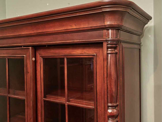 Riverside  Stained Cherry 2 Glass Sliding Doors 3 Shelf 2 Drawers Bookcase