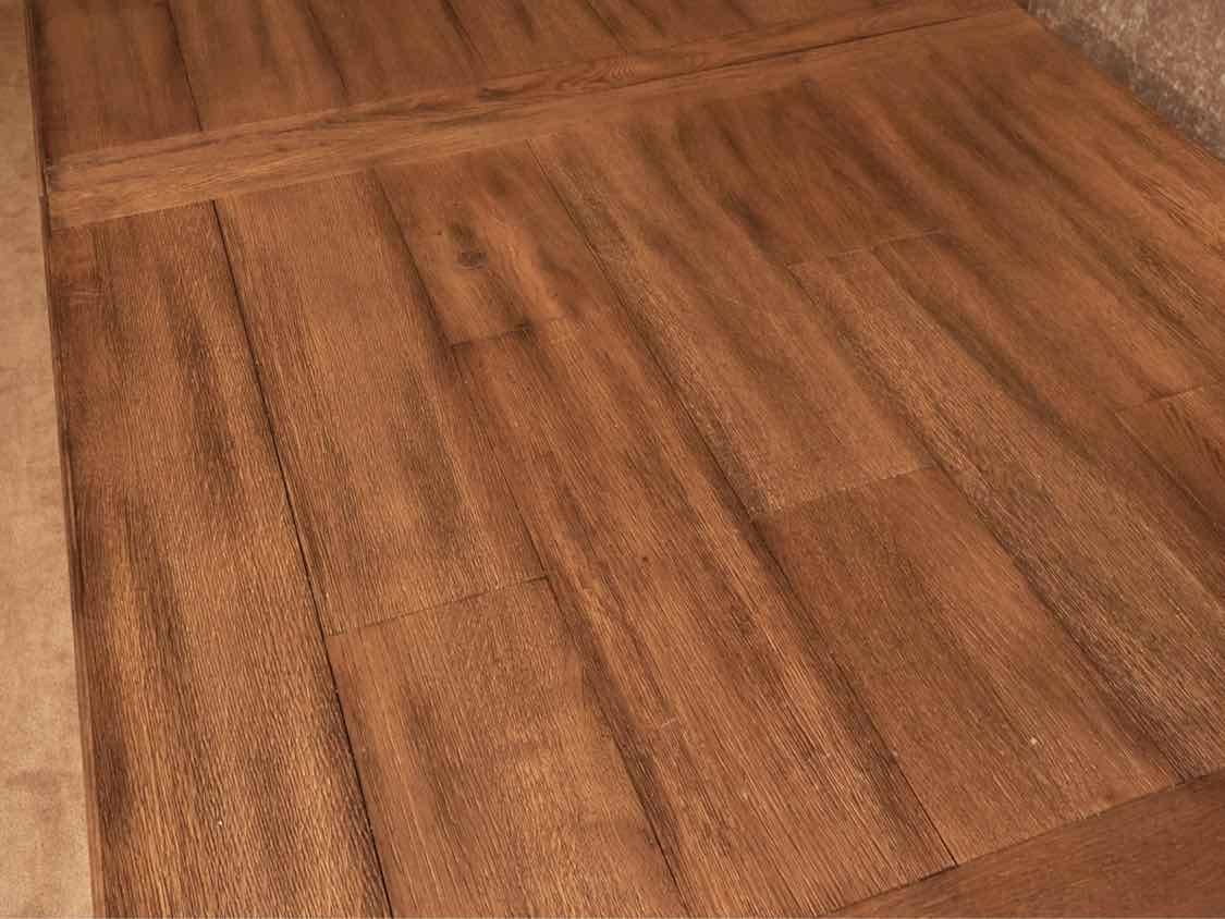 Trestle Style Espesso Finish Oak 'Sand' Finish Base Dining Table