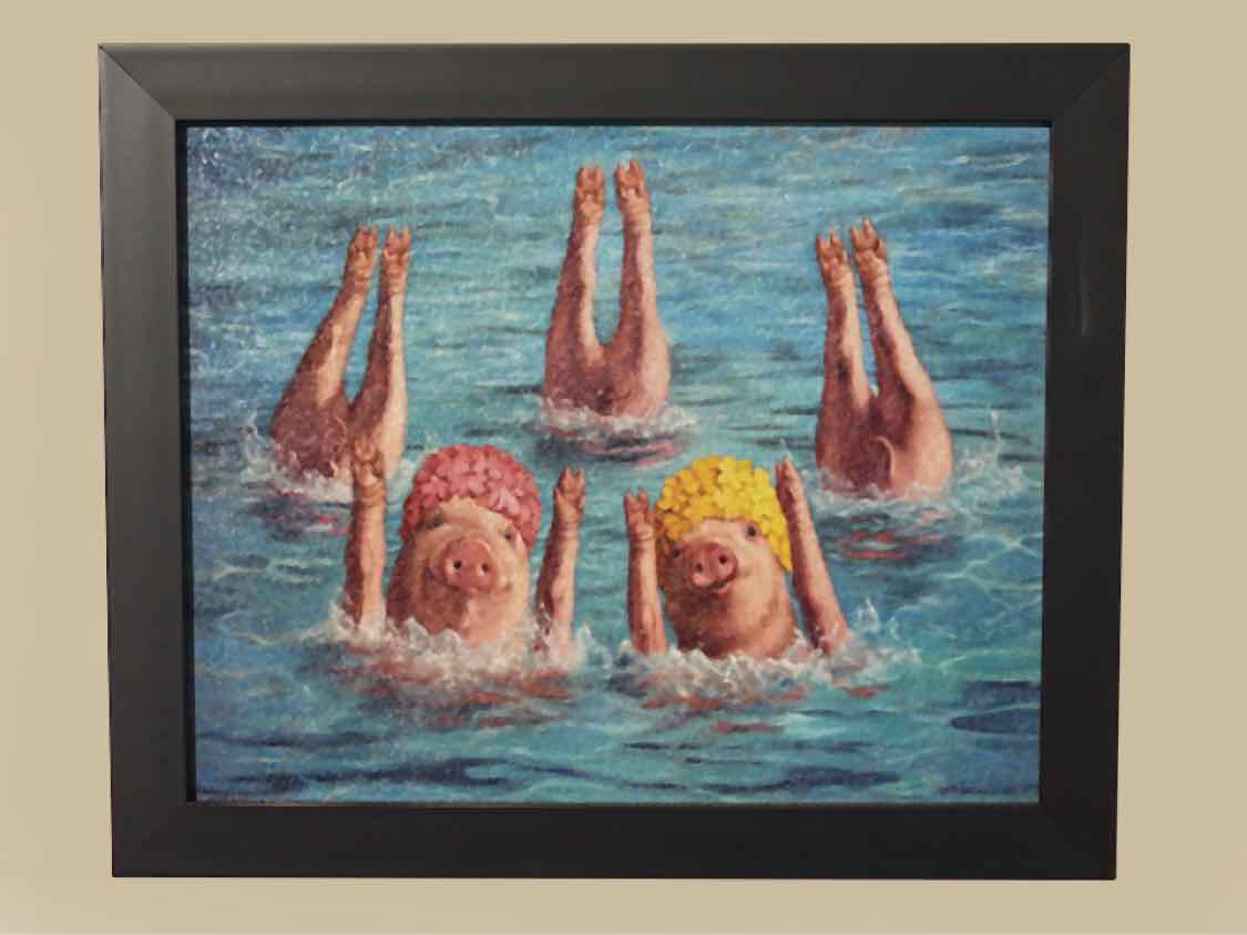 'Water Ballet' Textured Print In Black Frame
