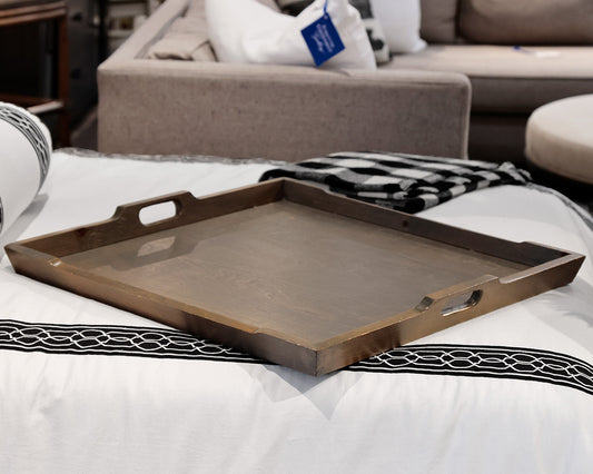 Rectangular Gray Wash Wooden Tray