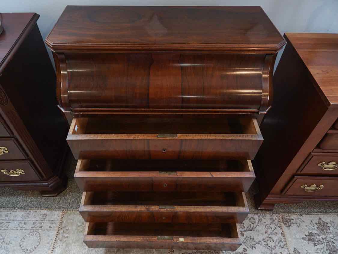 Walnut Antique White Marble Flip Top Dressing Chest