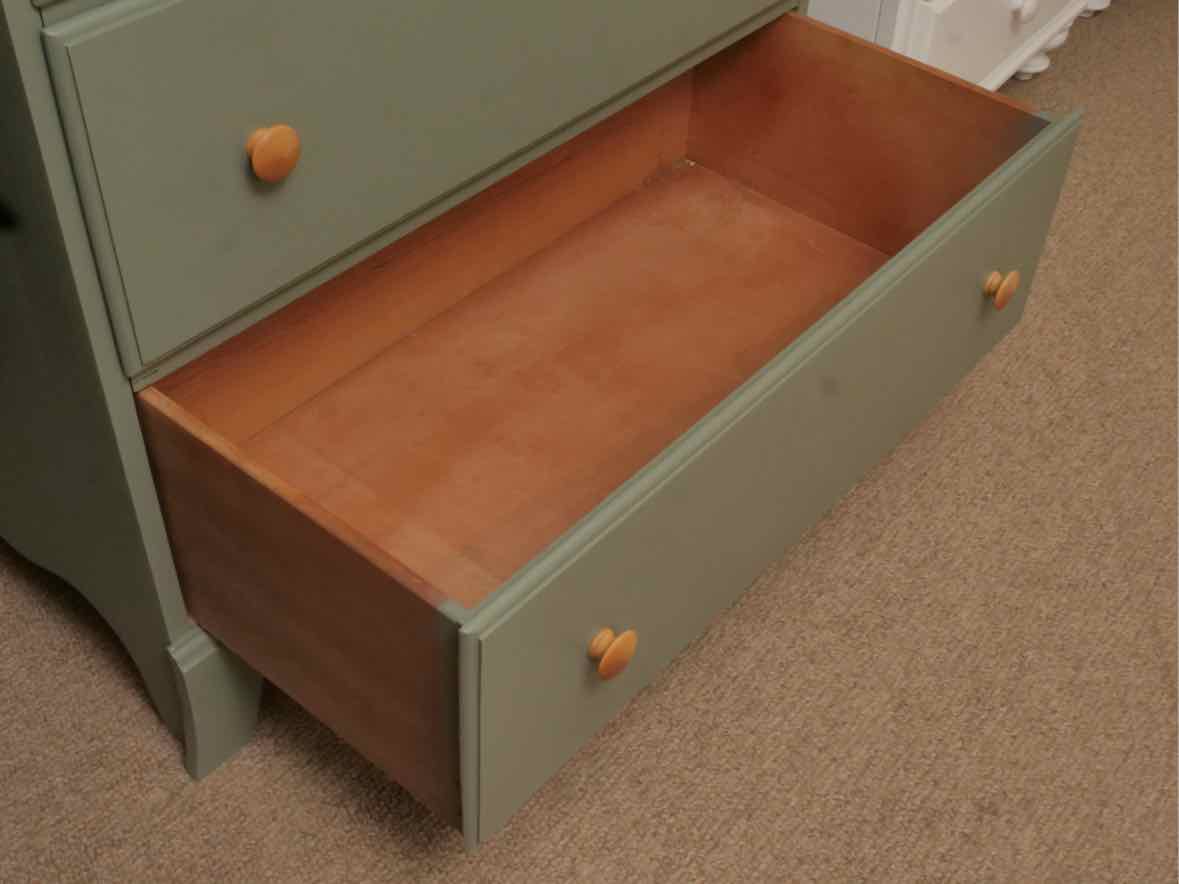 Solid Birch 5 Drawer Chest in Eucalyptus  Green Finish