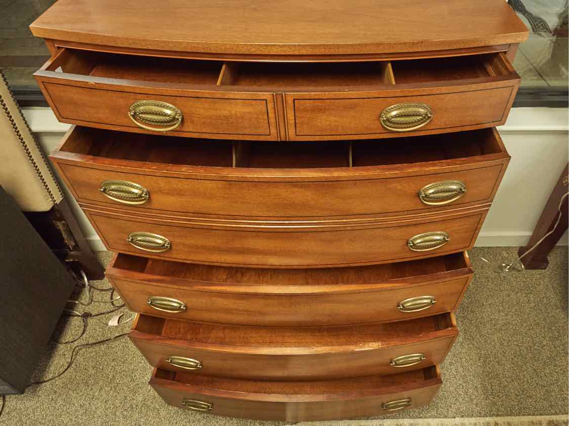 Bowfront Mahogany 5-Drawer Tall Chest in Light Mahogany