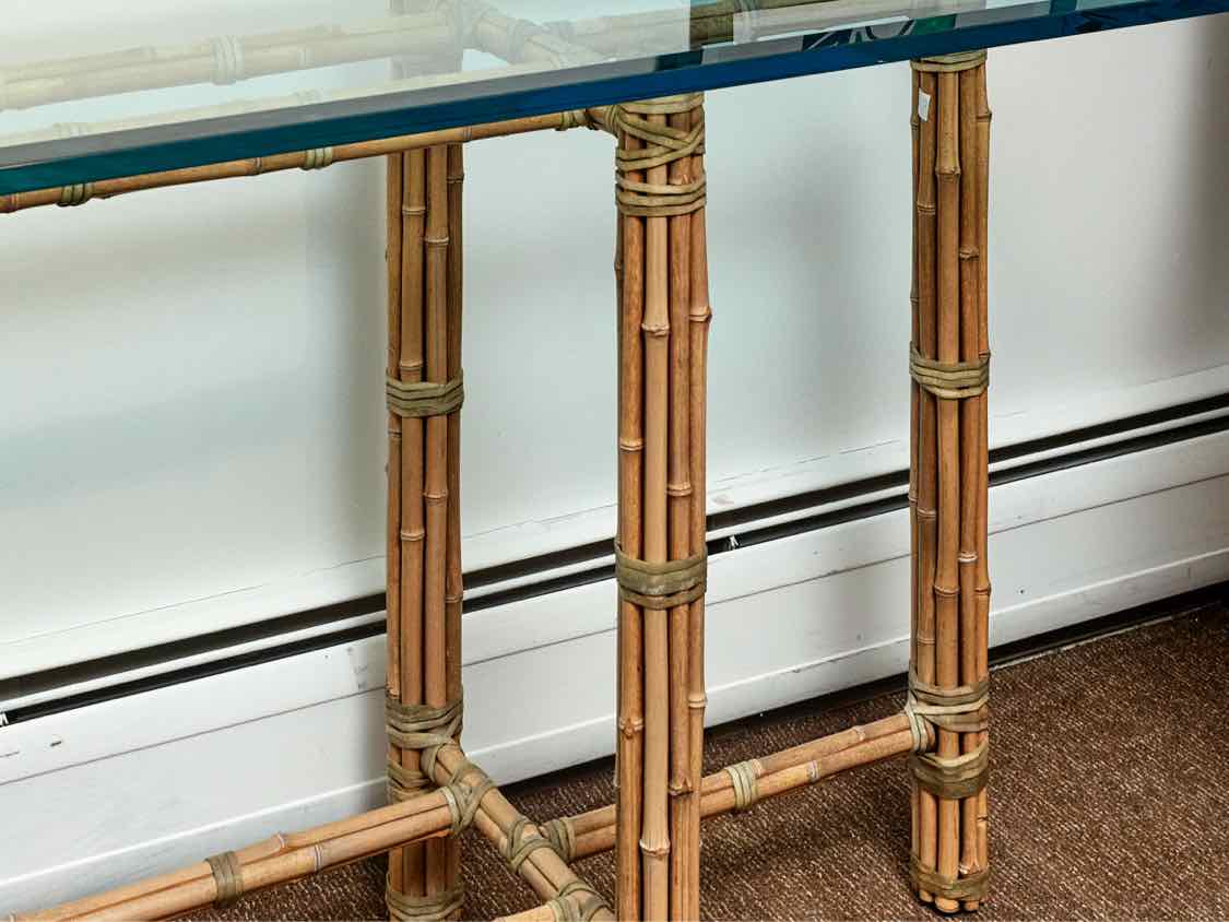 McGuire Glass Top Bamboo Base  Console