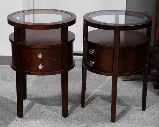 Pair of Espresso Glass Top Nightstands