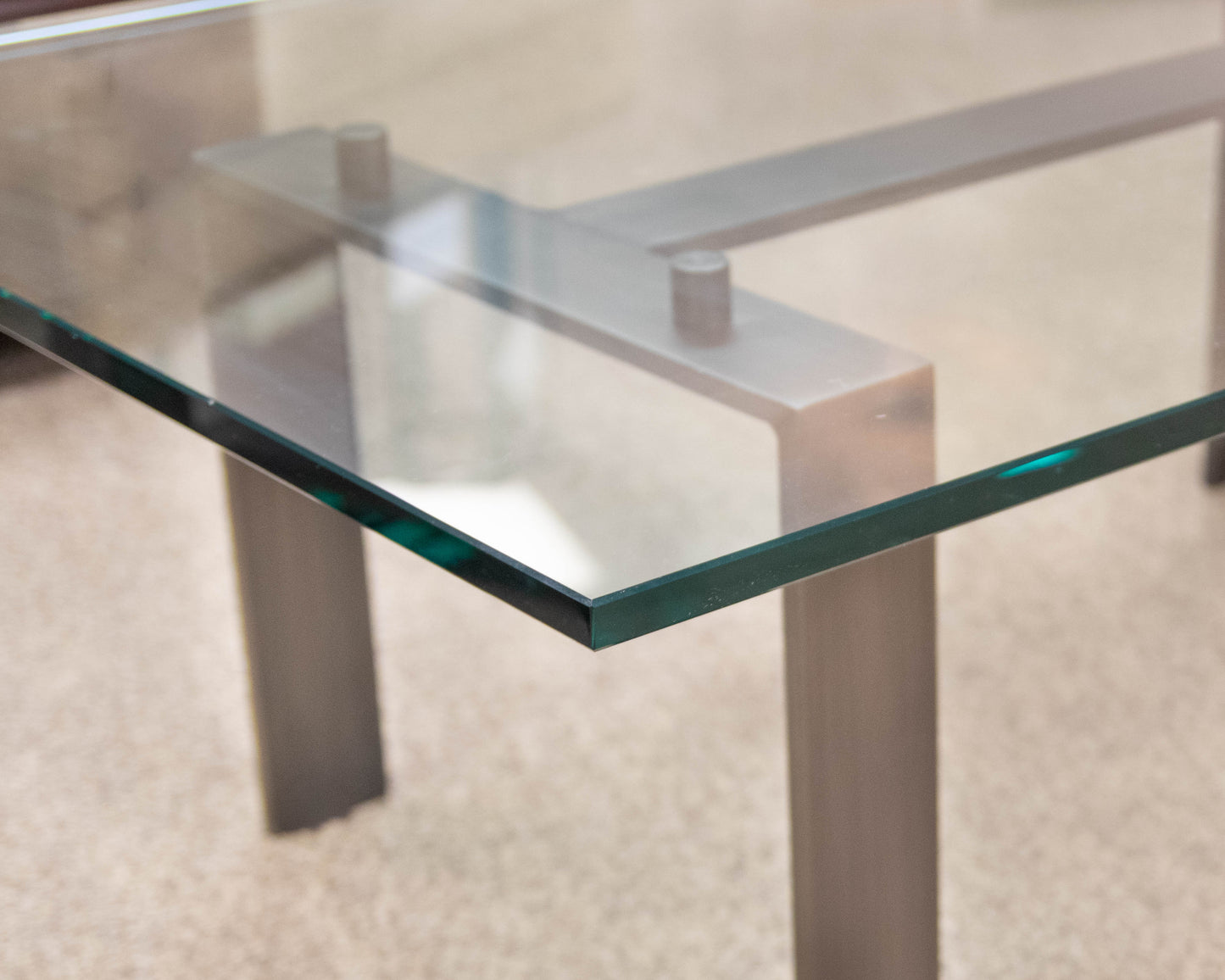 Cocktail Table with Thick Glass Top on Steel Base