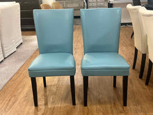 Pair of Aqua Leather Dining Chairs