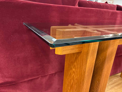 Mid-Century Modern Rectangular Teak Glass Top Sofa Console