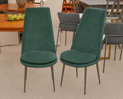 Pair of West Elm Finley High-Back Dining Chairs in Dark Green Performance Velvet