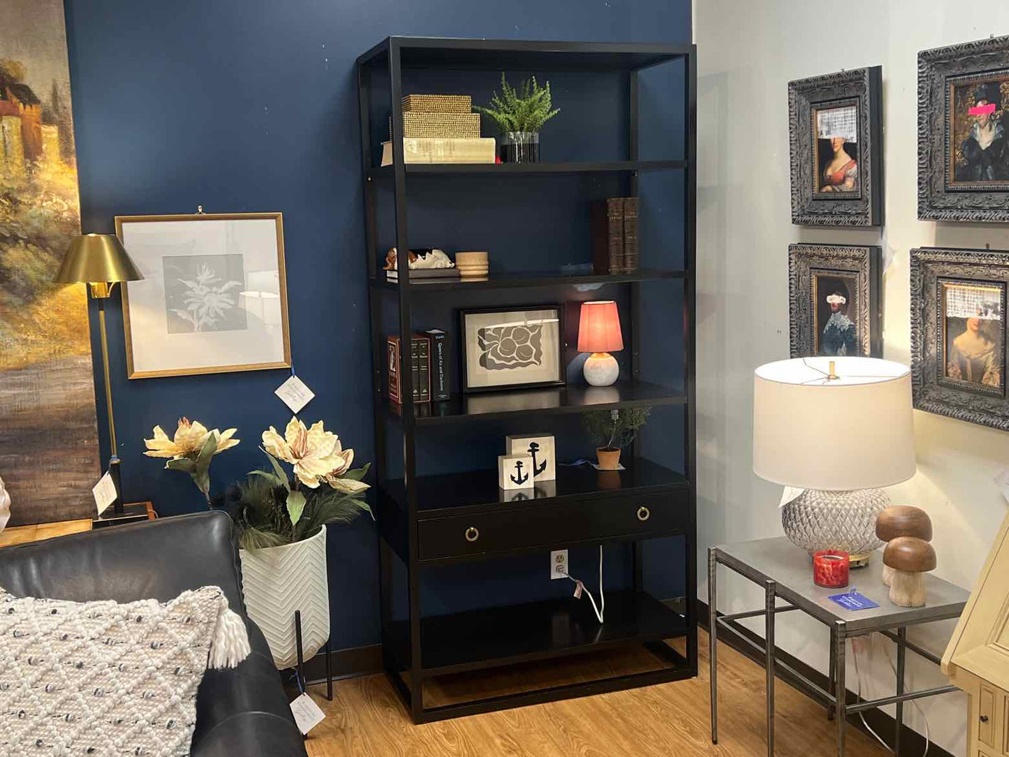 'Paxton' Black Etagere w/ Drawer
