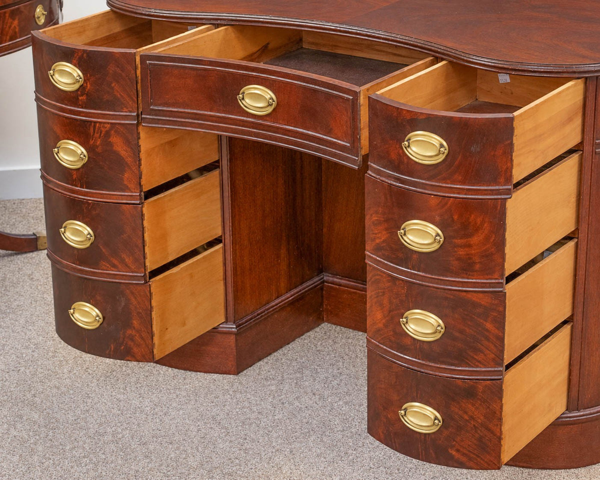 Crotch Mahogany 9 Drawer Kidney Shape Desk